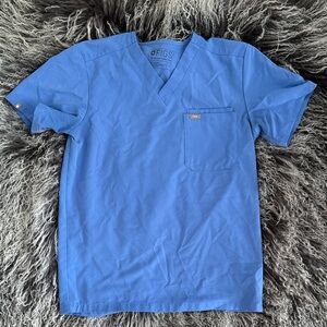 Figs Men's Short Sleeve Blue V-Neck Scrub Top